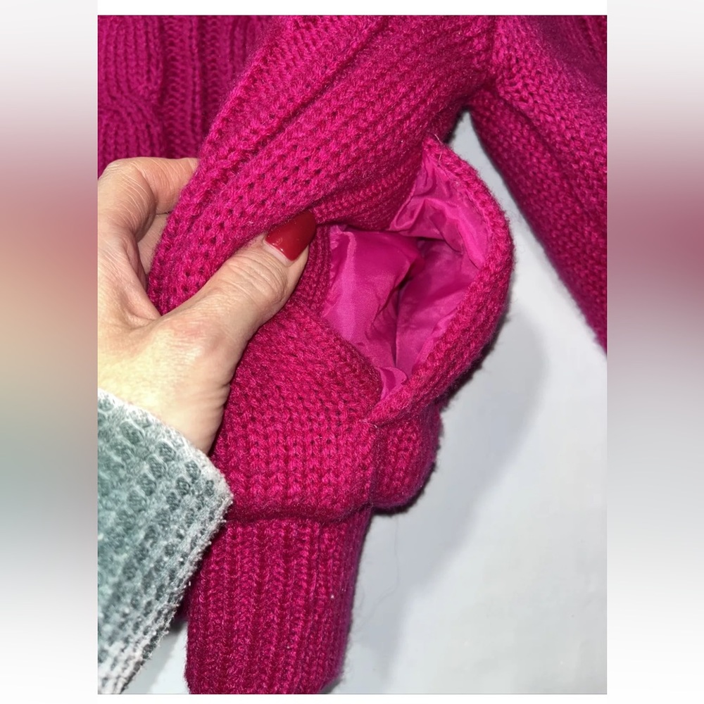 Barbie sweater jacket Chill chasers HOT PINK knit puff sleeves Zip up QUILTED M - Picture 8 of 14